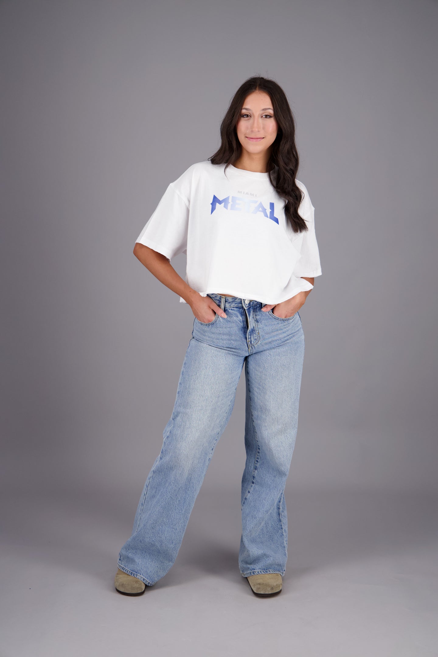 Miami Metal White Crop Tee